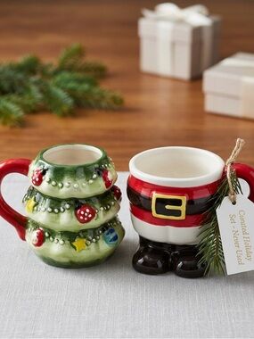 Holiday Ceramic Mug Set - Christmas Tree & Santa Boot